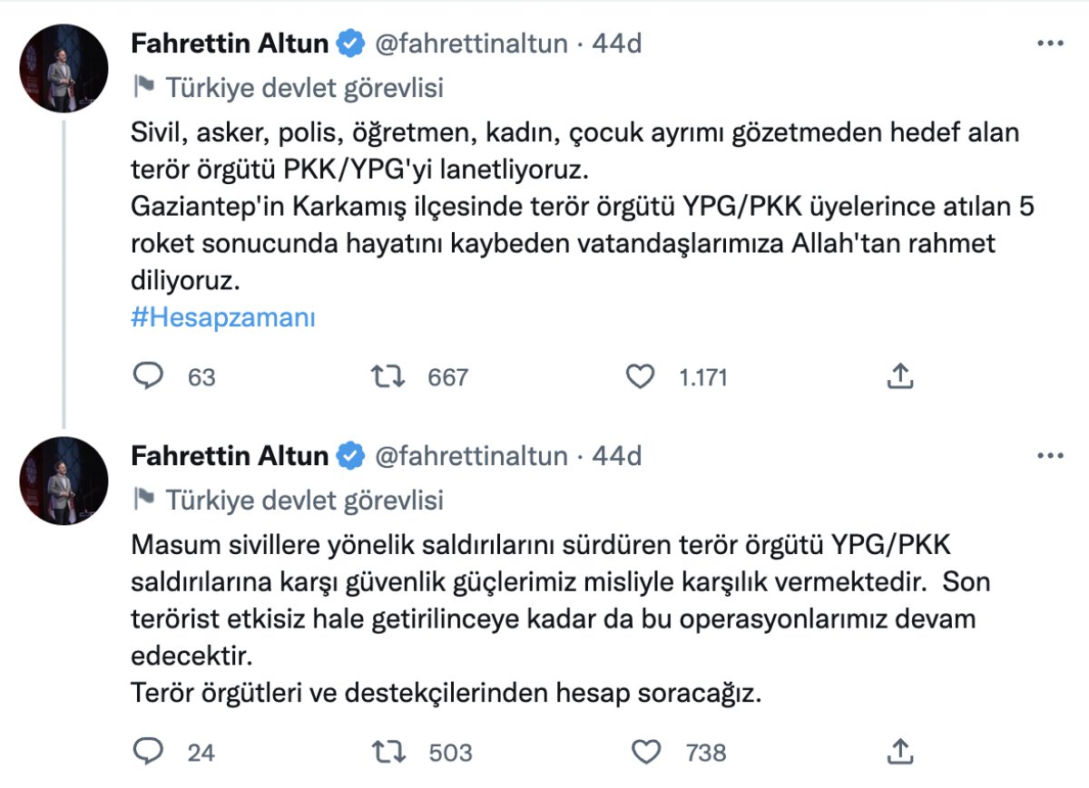 Fahrettin Altun dan Gaziantep teki terör saldırısına açıklama #1