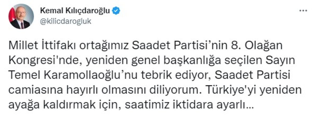 Kemal Kılıçdaroğlu ndan Temel Karamollaoğlu na tebrik #1